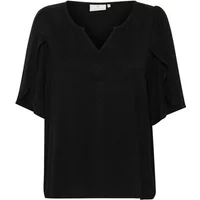Black KAFFE Mona women's blouse with V-neck and short flutter sleeves.