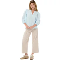 Light blue KAFFE Penelope women's blouse with V-neck and three-quarter sleeves.