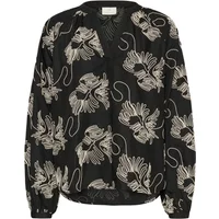 Black KAFFE Vinie women's blouse with beige floral pattern and long sleeves.