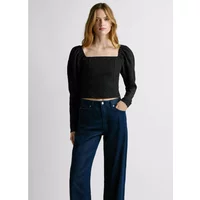 Black women's blouse by Pepe Jeans Marcel with square neckline and puffed long sleeves.