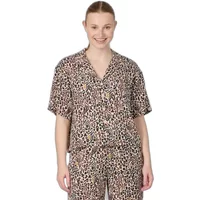 Ragwear Perrine Print women's blouse, short-sleeved, leopard pattern, button-up, V-neck, relaxed fit.