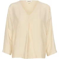 Cream Soaked in Luxury Vadora CR blouse with V-neck, long sleeves, and relaxed fit.