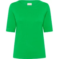 Green women's boat neck sweater by Kaffe, short sleeves, ribbed texture, solid color.