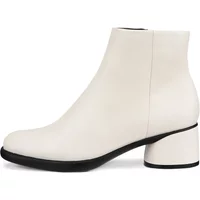 Women's Ecco Sculpted LX 35 boots, white leather, ankle height, round toe, block heel, black sole.