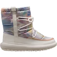 Iridescent Helly Hansen women's boots with quilted upper, white sole, and lace-up front.