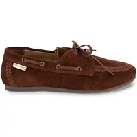 Brown suede women's moccasin with lace-up detail and stitched accents by Les Tropeziennes par M.Belarbi.
