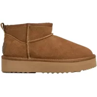 Brown suede women's ankle boots with thick rubber sole and pull tab, by Pepe Jeans Borg.