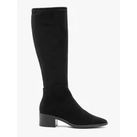 Black Ryłko Ariana women's boots, knee-high, suede finish, block heel, pointed toe.
