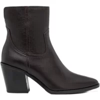 Black leather women's Ryłko Kora boots with mid-calf height and chunky block heel.