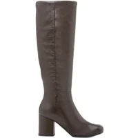 Brown Ryłko MARTYNA women's knee-high boots with block heel and side zipper.