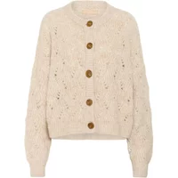 Beige women's cardigan CULTURE CUKimmy with cable knit pattern, round neckline, and brown buttons.