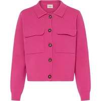 Pink women's cardigan fransa FRIta 1 with button-up front, two chest pockets, and a collared neckline.