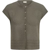 Gray women's cardigan fransa FRJosa 1 with short sleeves, button front, and intricate knit pattern.