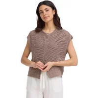 Brown knitted women's cardigan fransa Josa 1, sleeveless with button front and textured pattern.