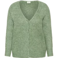 Green KAFFE Curve KCMelani women's cardigan with V-neck, long sleeves, and soft knit texture.