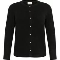 Black women's cardigan by KAFFE Curve, long sleeves, round neckline, button-up front.