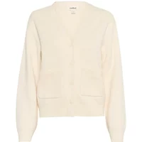 Cream women's cardigan by Soaked in Luxury, featuring a V-neck, button closure, and two front pockets.