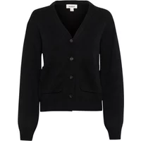 Black women's cardigan by Soaked in Luxury, featuring a V-neck, button closure, and front pockets.