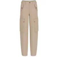 Beige women's cargo trousers by Guess, baggy fit with side pockets and button details.