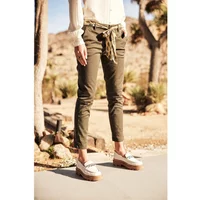 Olive green women's chino pants with a tied belt and ankle-length fit by Freeman T Porter Claudia Felicita.