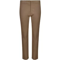Brown women's chino trousers by Velilla, featuring a slim fit and stretch fabric with a button and zip closure.