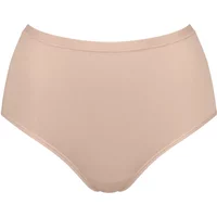 Beige high-waisted women's cotton panties by Sloggi, seamless design with elastic waistband.
