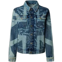 Women's denim jacket Pepe Jeans Jude Iconic Union with abstract blue pattern and button-up front.