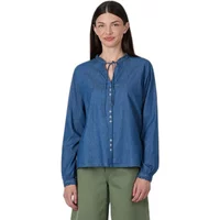 Women's blue denim shirt Ragwear Ariela with long sleeves, button-up front, and tie-neck detail.