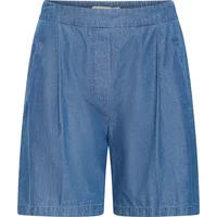 Women's denim shorts Ichi IHXAURORA, light blue, high-waisted, relaxed fit, with front pleats and elastic waistband.