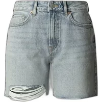 Women's distressed denim shorts, light blue wash, ripped hem, five-pocket style, Pepe Jeans Mary Regular HW.