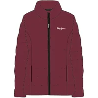 Burgundy women's down jacket by Pepe Jeans with a high collar and front zipper.