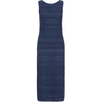 Navy blue sleeveless women's dress with a fitted silhouette and textured horizontal stripes by Atelier Rêve.