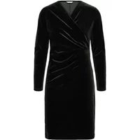 Black velvet women's dress with long sleeves and a V-neckline, featuring a wrap-style front design.