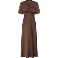 Brown b.young BYDacanna women's dress with short sleeves, V-neck, and gathered bust detail.
