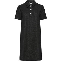 Black b.young BYPanthea women's dress, short-sleeved, collared, with three front buttons.