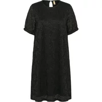 Black lace short-sleeve dress CULTURE Kala with round neckline and keyhole back detail.