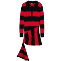Red and black striped Desigual Portland women's dress with long sleeves and asymmetrical hem.