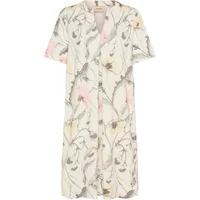 Cream floral women's dress by fransa FRSeen 10, with short sleeves and button-down front.