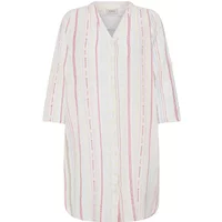 White fransa Robbi 6 women's dress with pink vertical stripes and three-quarter sleeves.