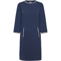 Navy blue women's dress fransa Verna with white trim, three-quarter sleeves, and two front pockets.