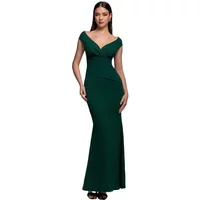 Green Goddiva Bardot Maxi dress with off-shoulder neckline and fitted silhouette.