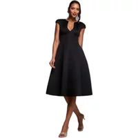 Wine-colored A-line dress by Goddiva with cap sleeves and a V-neckline.