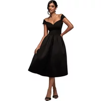 Black Goddiva Scuba Foam Skater Midi dress, off-shoulder, fitted bodice, flared skirt, knee-length.