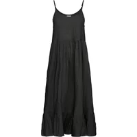 Black Ichi Foxa Midi dress with spaghetti straps and a flowing, tiered skirt.