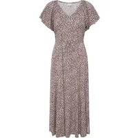 Floral-patterned Ichi IHAya Dr8 women's dress with short flutter sleeves and a V-neckline.