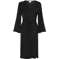 Black KAFFE Cassie women's dress with V-neck, long flared sleeves, and waist tie.