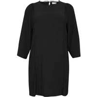 Black KAFFE Curve Alvina women's dress with three-quarter sleeves and a round neckline.