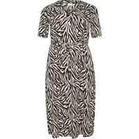 Black and white zebra print women's dress with short sleeves and a belted waist by KAFFE Curve.