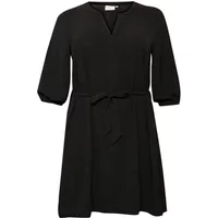 Black KAFFE Curve KCDeva women's dress with V-neck, three-quarter sleeves, and waist tie.