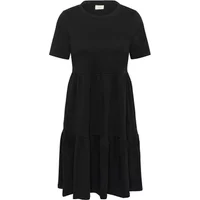 Black KAFFE Curve KCJuly women's dress, short sleeves, tiered skirt, round neckline.
